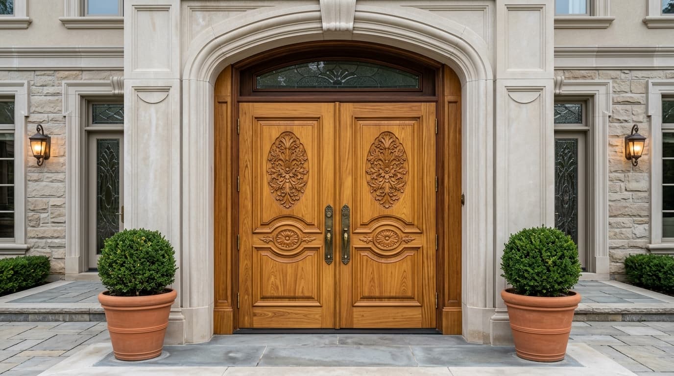Floral Medallion Double Entry Door - Architectural timber door concept