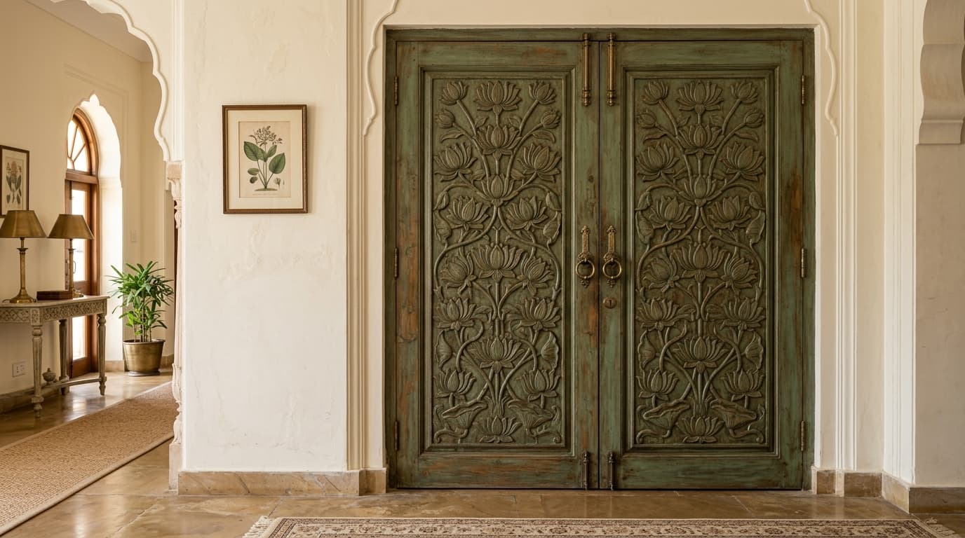 Floral Relief Drawing Room Doors - Architectural timber door concept